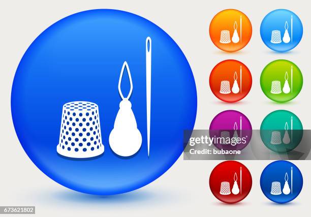sewing supplies icon on shiny color circle buttons - sewing needle white background stock illustrations