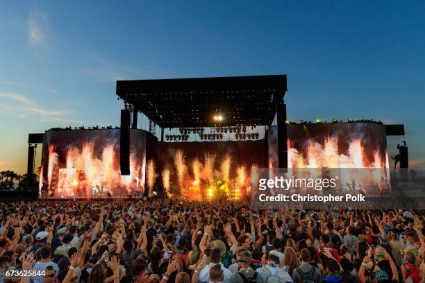 Porter Robinson & Madeon perform on the Coachella Stage during day 3 of the 2017 Coachella Valley Music & Arts Festival at the Empire Polo Club on...