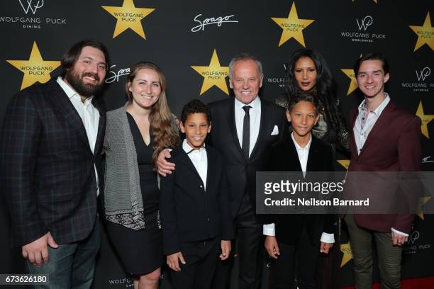 Wolfgang Puck, Gelila Assefa, Byron Puck, Alexander Wolfgang Puck, Cameron Puck and Oliver Wolfgang Puck attend the celebratory party in honor of...