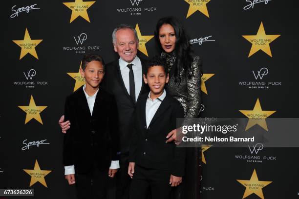 Wolfgang Puck, Gelila Assefa, Alexander Wolfgang Puck and Oliver Wolfgang Puck attend the celebratory party in honor of Wolfgang Puck receiving a...