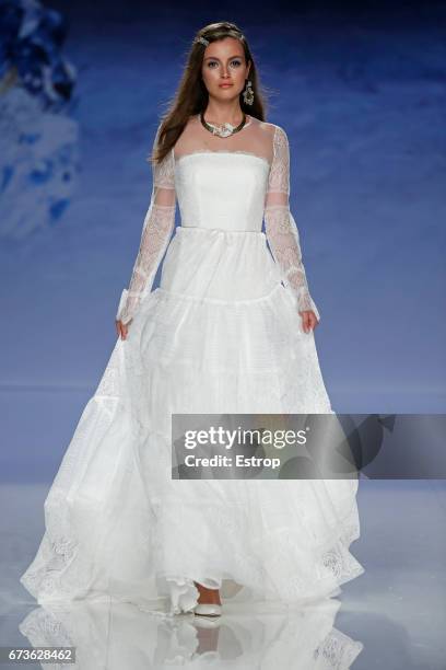 Model walks the runway at Inmaculada Garcia show during Barcelona Bridal Fashion Week 2017 on April 26, 2017 in Barcelona, Spain.