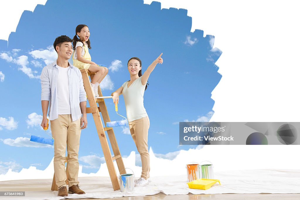 Happy families in the paint for the walls
