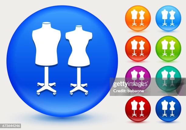 mannequin icon on shiny color circle buttons - sewing machine white background stock illustrations