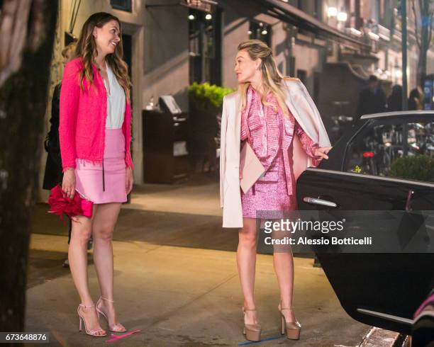 Sutton Foster and Hilary Duff are seen filming 'Younger' on April 26, 2017 in New York, New York.