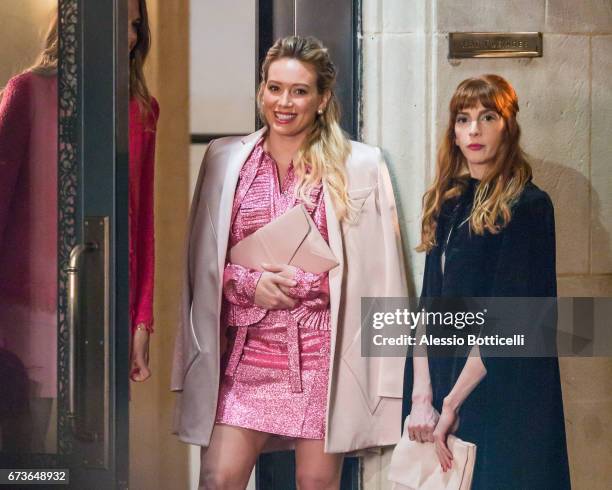 Hilary Duff and Molly Bernard are seen filming 'Younger' on April 26, 2017 in New York, New York.