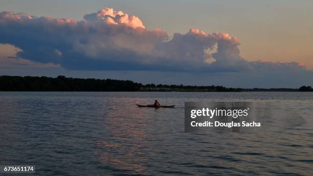 kayaking on the open lake, c.j. brown reservoir, buck creek state park, springfield, ohio, usa - springfield ohio stock pictures, royalty-free photos & images