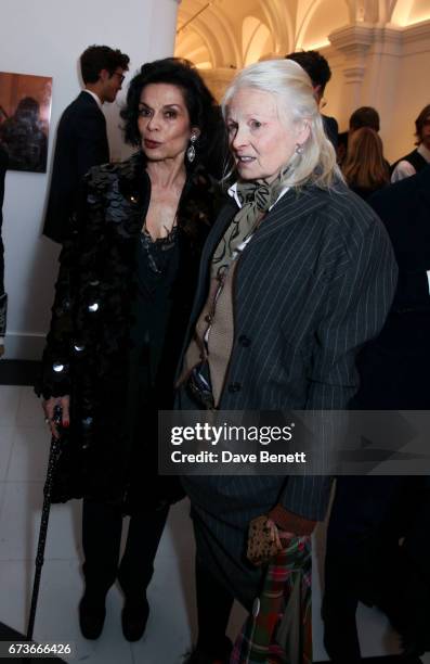 Bianca Jagger and Vivienne Westwood attend the opening of Galerie Thaddaeus Ropac London on April 26, 2017 in London, England.