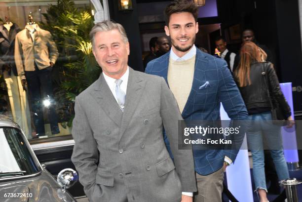 Model Baptiste Giabiconi and Jeremy Hackett attend "Aston Martin by Hackett" : Capsule Collection Launch at Hackett Store Capucines on April 26, 2017...