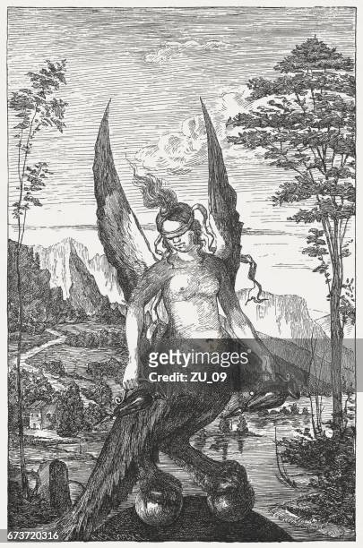 tugend, malte (1490) von giovanni bellini, venedig, italien, veröffentlicht 1884 - harpy eagle stock-grafiken, -clipart, -cartoons und -symbole