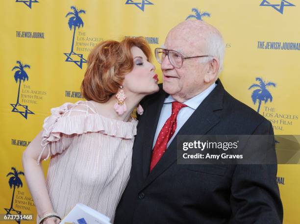 Kat Kramer and Ed Asner attend the Opening Night Gala of the LAJFF 2017 in Los Angeles on April 26, 2017 in Los Angeles, California.