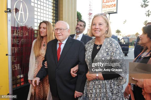 Liza Asner, Ed Asner and Sharon Baker attend the Opening Night Gala of the LAJFF 2017 in Los Angeles on April 26, 2017 in Los Angeles, California.