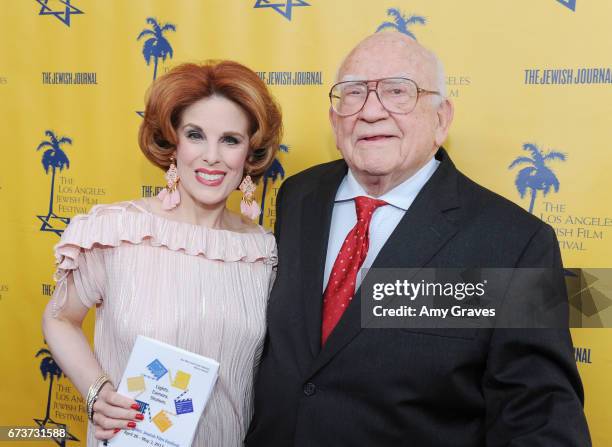 Kat Kramer and Ed Asner attend the Opening Night Gala of the LAJFF 2017 in Los Angeles on April 26, 2017 in Los Angeles, California.