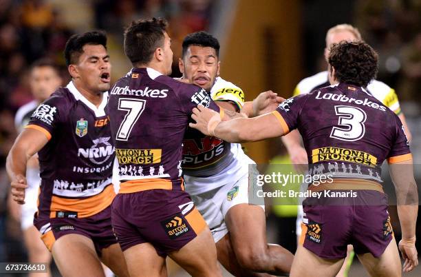 Waqa Blake of the Panthers takes on the defence during the round nine NRL match between the Brisbane Broncos and the Penrith Panthers at Suncorp...