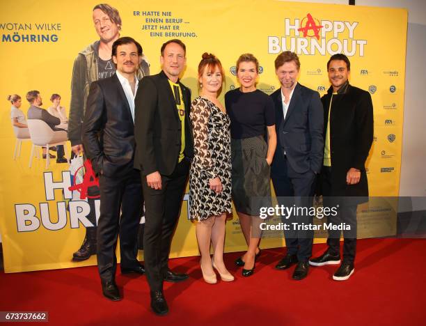 Torben Liebrecht, Wotan Wilke Moehring, Anke Engelke, Ulrike Krumbiegel, Michael Wittenborn and Kostja Ullmann attend the 'Happy Burnout' Premiere at...