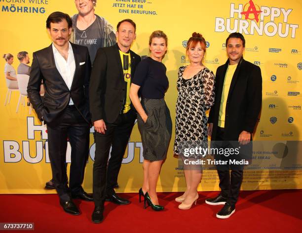Torben Liebrecht, Wotan Wilke Moehring, Anke Engelke, Ulrike Krumbiegeln and Kostja Ullmann attend the 'Happy Burnout' Premiere at Cinemaxx on April...