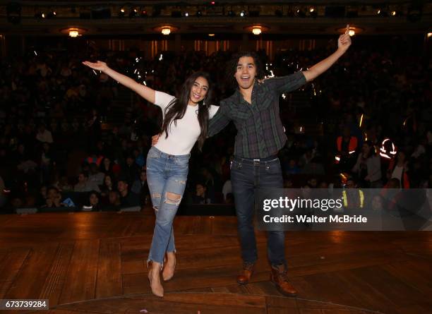 Lauren Boyd and Anthony Lee Medina from the 'Hamilton' cast backstage as Students attend The Rockefeller Foundation and The Gilder Lehrman Institute...