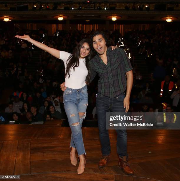 Lauren Boyd and Anthony Lee Medina from the 'Hamilton' cast backstage as Students attend The Rockefeller Foundation and The Gilder Lehrman Institute...