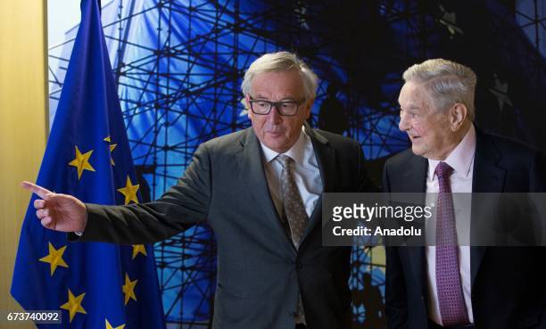 Billionaire investor George Soros meets with European Union Commission President Jean Claude Juncker in Brussels, Belgium on April 27, 2017.