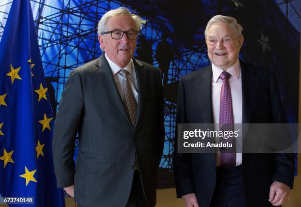 Billionaire investor George Soros meets with European Union Commission President Jean Claude Juncker in Brussels, Belgium on April 27, 2017.