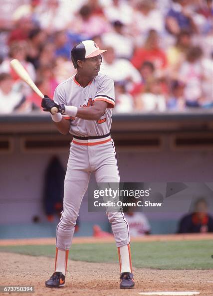 Alan Wiggins Math Alan Wiggins of the Baltimore Orioles circa 1987 bats against the ...