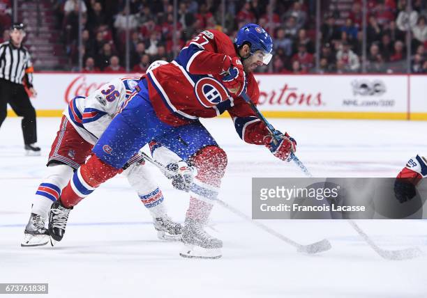 Max Pacioretty of the Montreal Canadiens fires a shot against the New York Rangers in Game Five of the Eastern Conference Quarterfinals during the...