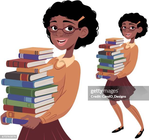 illustrations, cliparts, dessins animés et icônes de jeune fille nerdy transportant des livres - school uniform