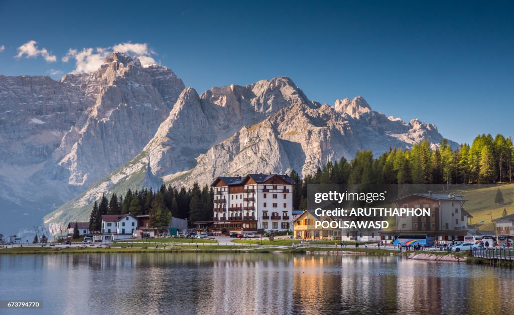 Misurina Lake in summer time , south tyrol ,dolomites , Italy