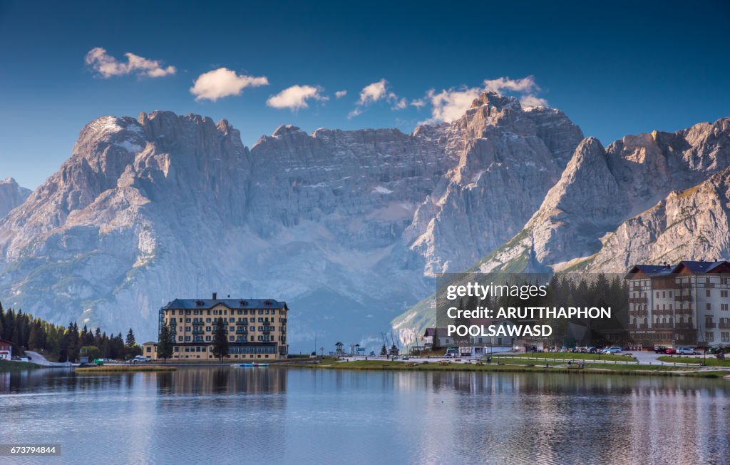 Misurina Lake in summer time , south tyrol ,dolomites , Italy