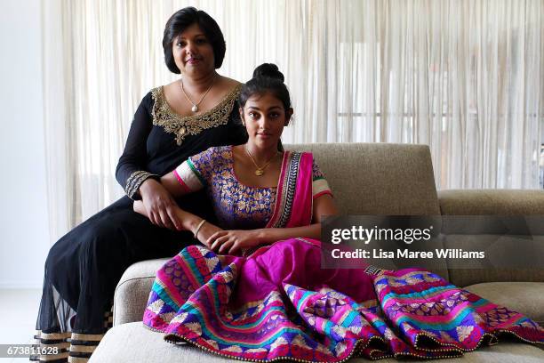 Fijian Indian, Shalini Pratap with daughter Vineesha Veer wear traditional Indian clothing at their home on January 27, 2017 in Tamworth, Australia....