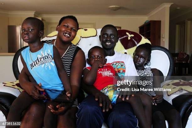 Sudanese Deborah Manyang, David Thon with children Adut, Thon and Deng at a family home on January 30, 2017 in Tamworth, Australia. Tamworth is a...