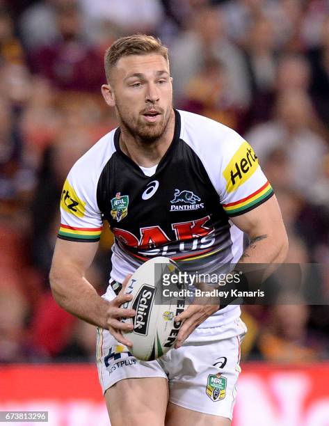 Bryce Cartwright of the Panthers runs with the ball during the round nine NRL match between the Brisbane Broncos and the Penrith Panthers at Suncorp...
