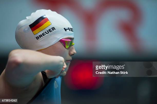 Janina Breuer of Germany looks on before competing in the 100m Breaststroke on day one of the British Para-Swimming International Meet at Ponds Forge...