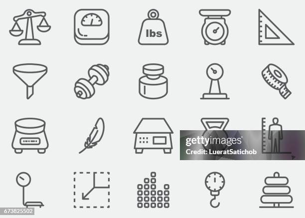 stockillustraties, clipart, cartoons en iconen met weegschalen en gewichten lijn pictogrammen | eps 10 - schaal begrippen