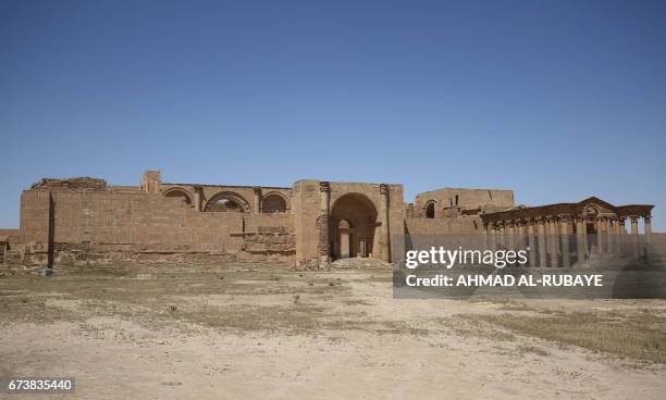 Picture shows the UNESCO-listed ancient city of Hatra, south of Mosul, on March 27, 2017. Iraqi forces retook the town of Hatra, southwest of Mosul,...
