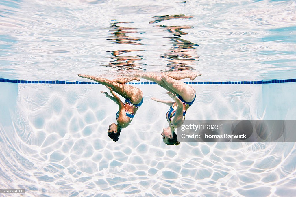 Synchronized swimmers performing routine