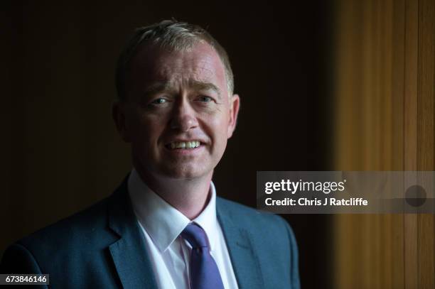 Liberal Democrats party leader Tim Farron poses for a portrait at Melbourn Science Park on April 27, 2017 in Cambridge, England. Mr Farron has been...