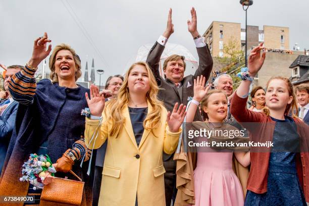 Queen Maxima, King Willem-Alexander and their daughters Princess Amalia, Princess Alexia and Princess Ariane attend the King's 50th birthday during...