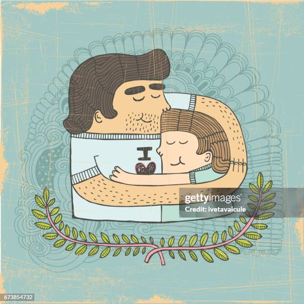 vater und sohn umarmung - mutter-tochter-sohn stock-grafiken, -clipart, -cartoons und -symbole