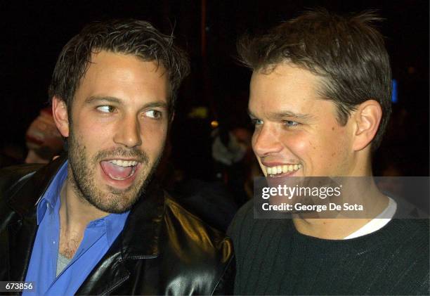 Actor Ben Affleck and Matt Damon attend the premiere of "Project Greenlight" November 27, 2001 at the Chelsea West Theatre in New York City.