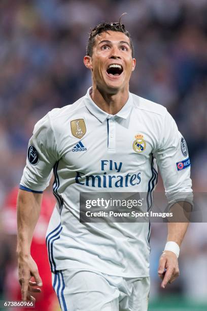 Cristiano Ronaldo of Real Madrid celebrates during their 2016-17 UEFA Champions League Quarter-finals second leg match between Real Madrid and FC...