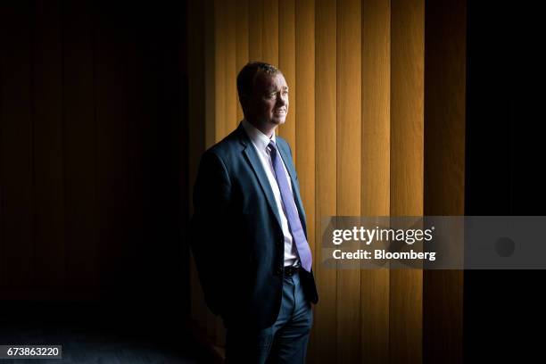 Tim Farron, leader of the Liberal Democrats, poses for a photograph during campaigning for the U.K. General election at the Melbourn Science Park in...