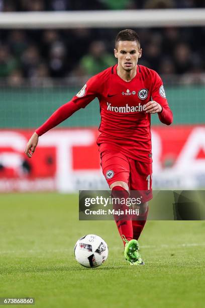 Mijat Gacinovic of Frankfurt controls the ball during the DFB Cup semi final match between Borussia Moenchengladbach and Eintracht Frankfurt at...