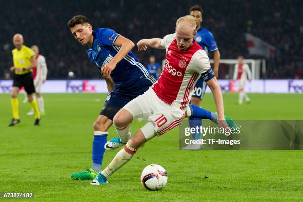 Alessandro Schoepf of Schalke and Davy Klaassen of Ajax Amsterdam battle for the ball during the UEFA Europa League Quarter Final first leg match...