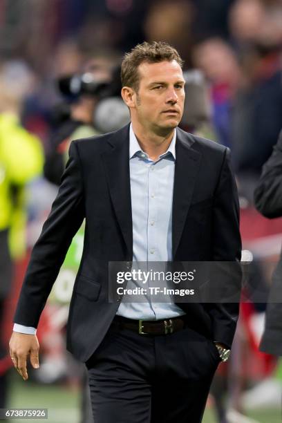 Head coach Markus Weinzierl of Schalke , looks on during the UEFA Europa League Quarter Final first leg match between Ajax Amsterdam and FC Schalke...