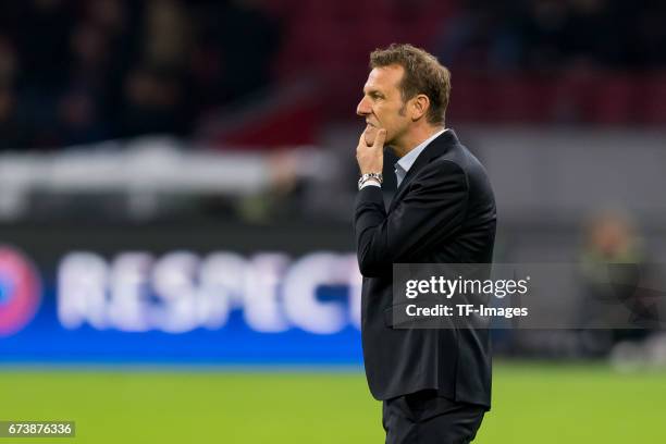 Head coach Markus Weinzierl of Schalke , gestures during the UEFA Europa League Quarter Final first leg match between Ajax Amsterdam and FC Schalke...