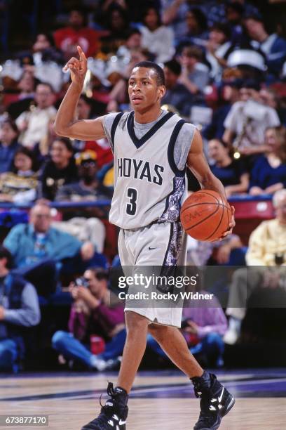 Allen Iverson of Georgetown handles the ball against Grambling on December 28, 1994 at ARCO Arena in Sacramento, California. NOTE TO USER: User...