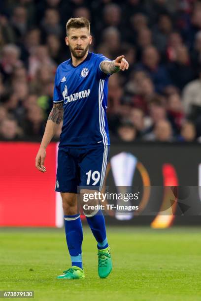 Guido Burgstaller of Schalke , gestures during the UEFA Europa League Quarter Final first leg match between Ajax Amsterdam and FC Schalke 04 at...