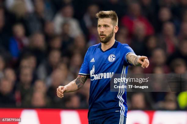 Guido Burgstaller of Schalke , gestures during the UEFA Europa League Quarter Final first leg match between Ajax Amsterdam and FC Schalke 04 at...