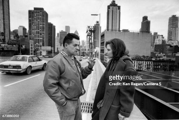 Director Jonathan Demme and actress Jodie Foster are photographed on the set of 'The Silence of the Lambs' in 1989 around Pittsburgh, Pennsylvania....
