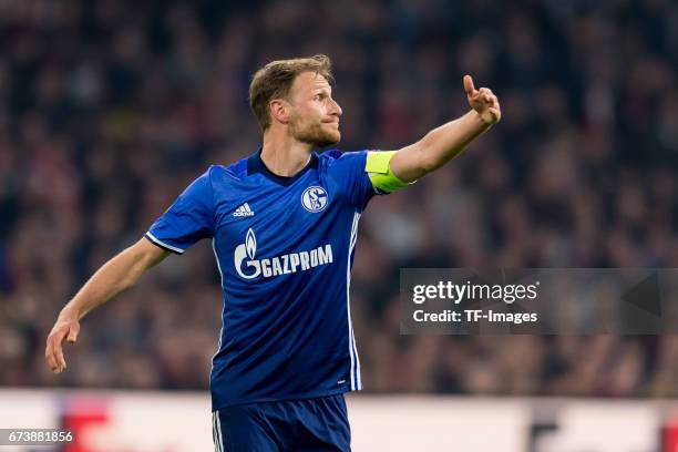 Benedikt Hoewedes of Schalke , gestures during the UEFA Europa League Quarter Final first leg match between Ajax Amsterdam and FC Schalke 04 at...